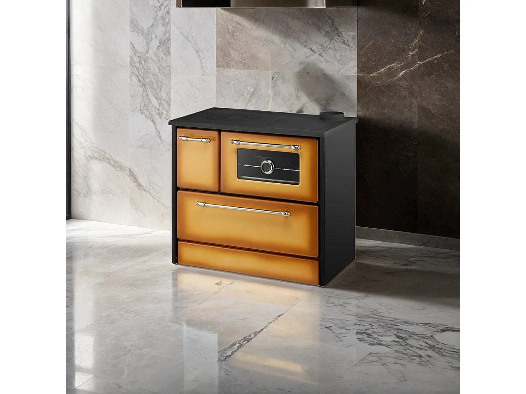 Spurr houtkachel, Houtkachel, Traditionele keukenkachel, Vintage keuken, Made in Italy, 87x79 h51 cm, Geel en Zwart