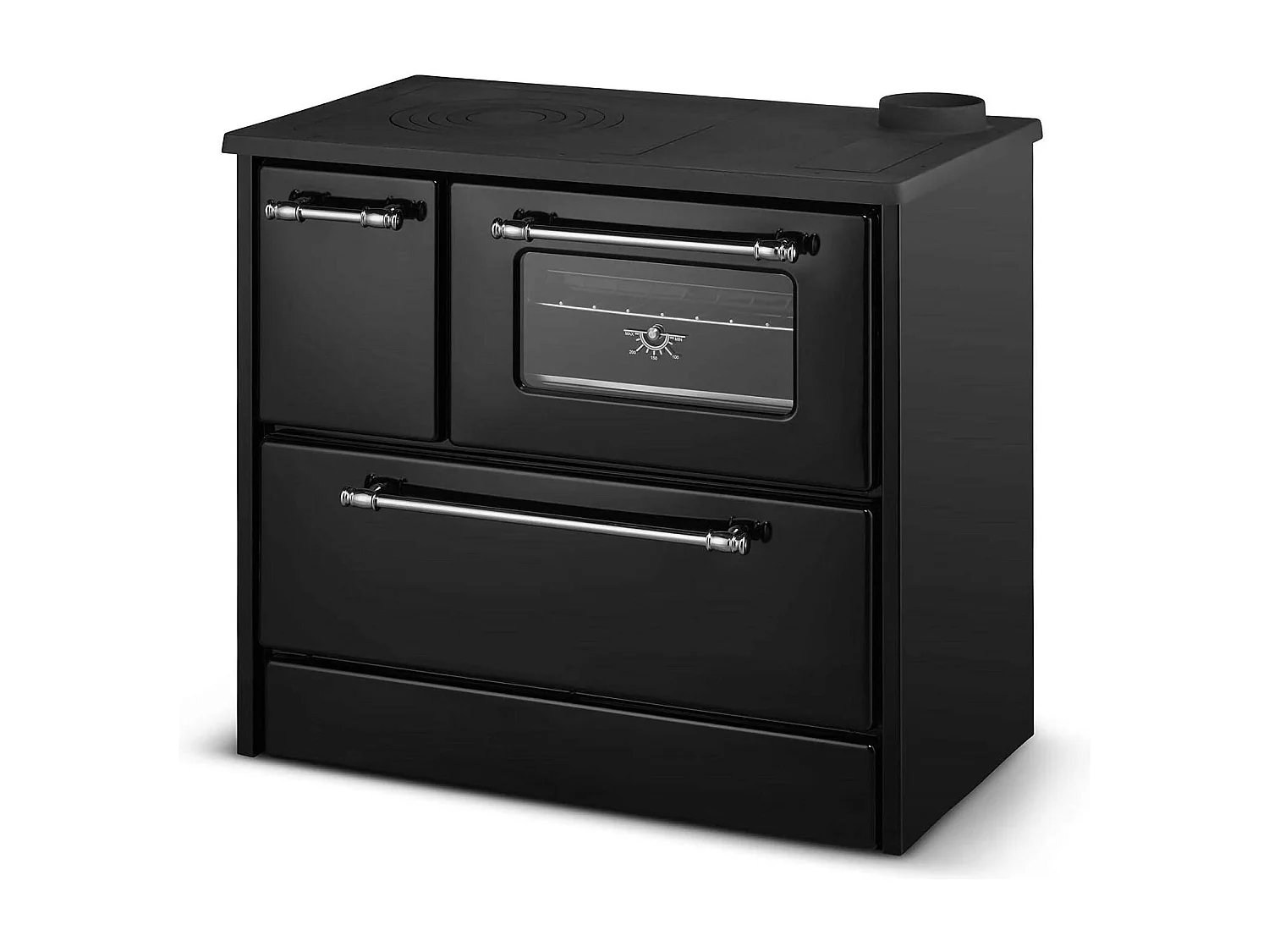 Cocina de leña Spurr, Cocina de leña, Estufa de cocina tradicional, Cocina vintage, Made in Italy, 87x79 h51 cm, Negro