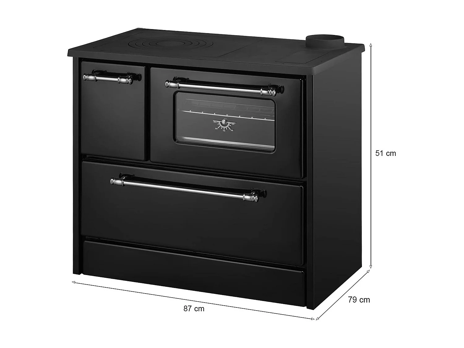 Cocina de leña Spurr, Cocina de leña, Estufa de cocina tradicional, Cocina vintage, Made in Italy, 87x79 h51 cm, Negro