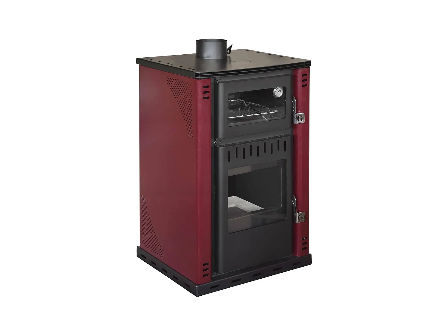 Stufa a Legna Aragona, Volume Riscaldabile 208 m3 Made in Italy, 62x62x102h cm Rosso