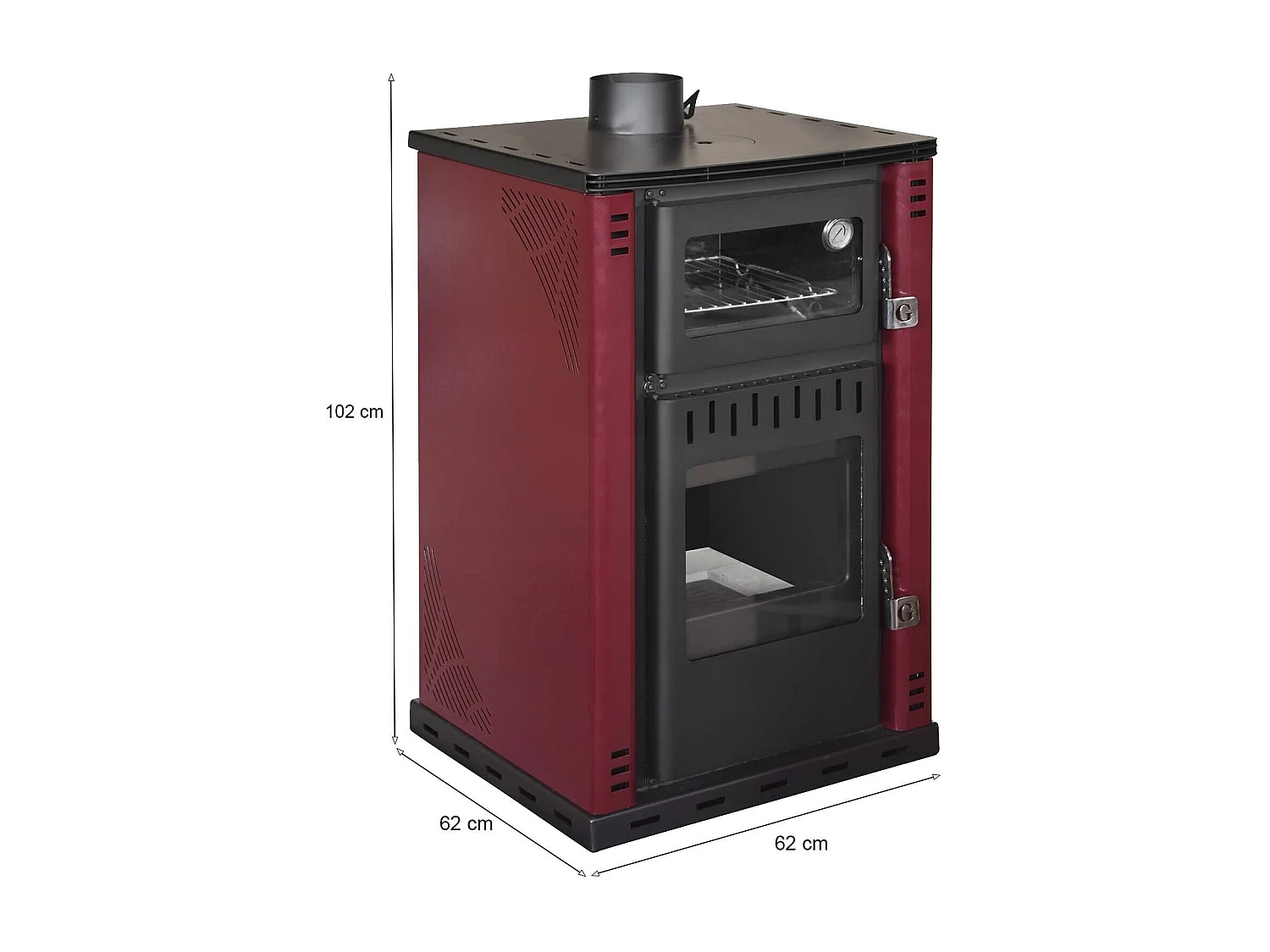 Estufa de leña Iliamna, Chimenea de leña, Hogar de leña, Estufa rústica, Made in Italy, 62x62 h102 cm, Rojo