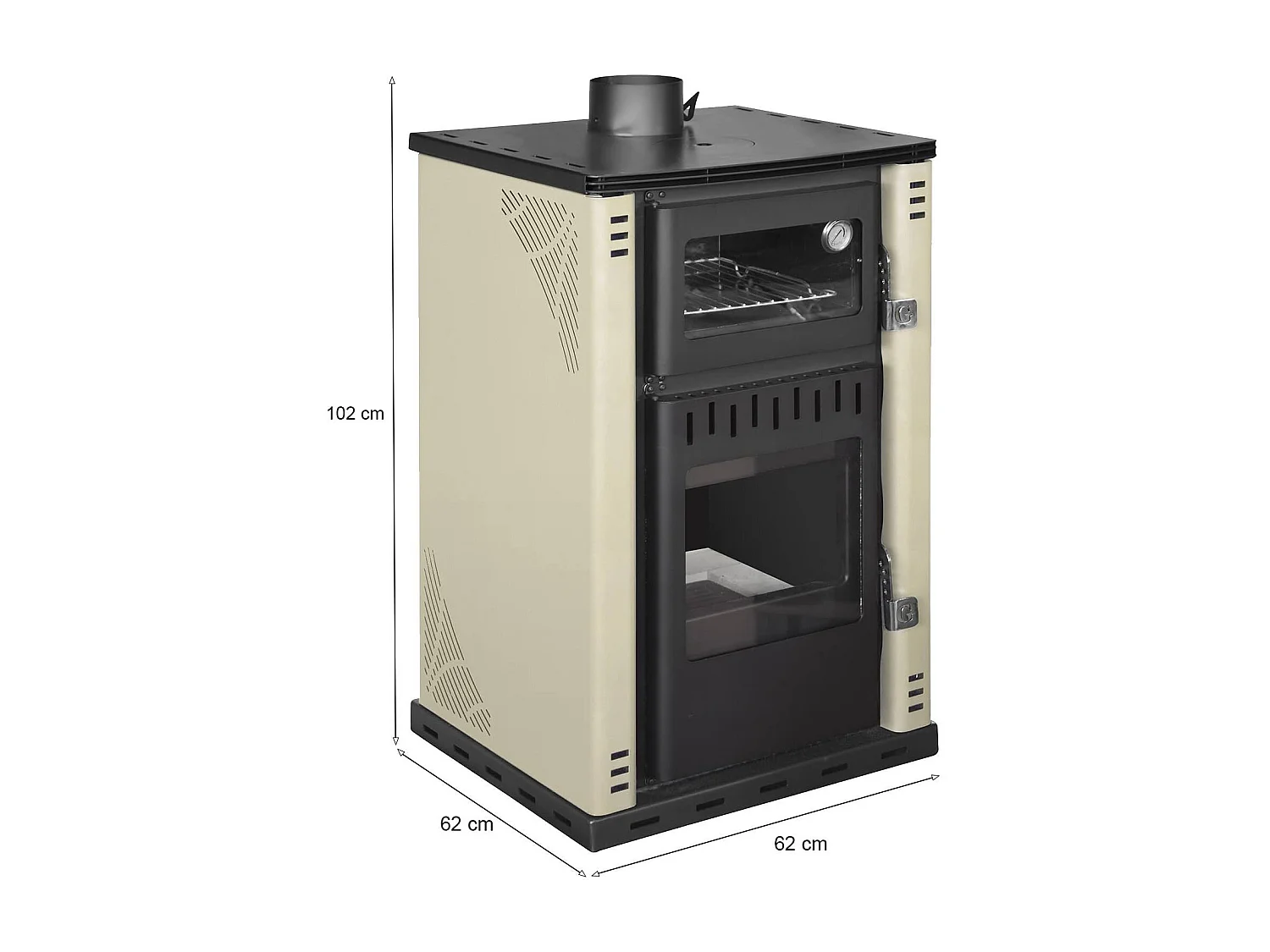 Estufa de leña Iliamna, Chimenea de leña, Hogar de leña, Estufa rústica, Made in Italy, 62x62 h102 cm, Beige