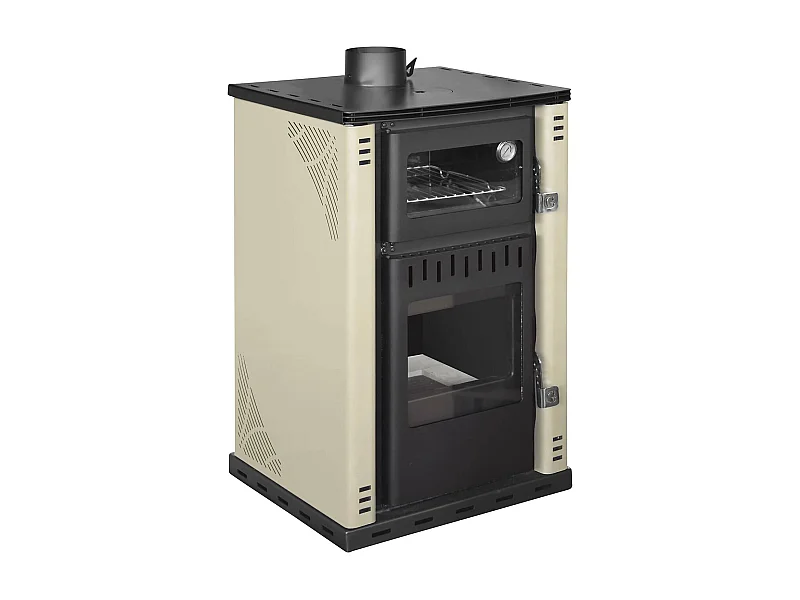 Estufa de leña Iliamna, Chimenea de leña, Hogar de leña, Estufa rústica, Made in Italy, 62x62 h102 cm, Beige