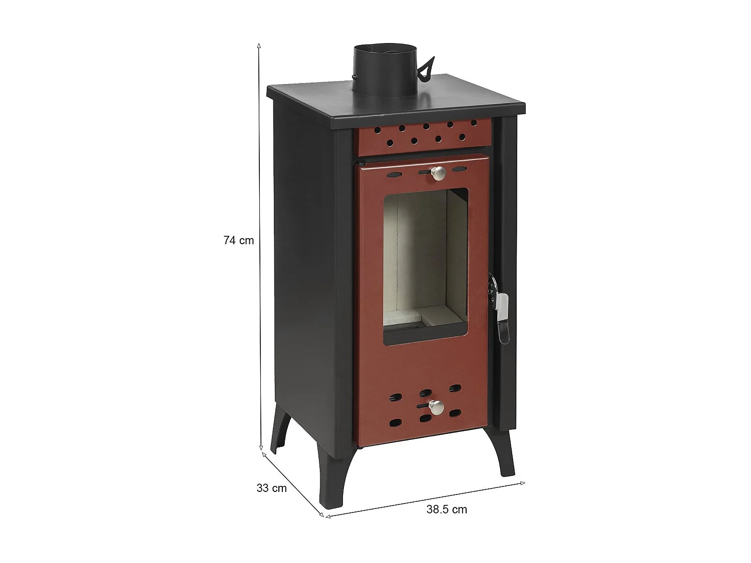 Estufa de leña Oraefajo, Chimenea de leña, Hogar de leña, Estufa rústica, Made in Italy, 39x33 h74 cm, Negro