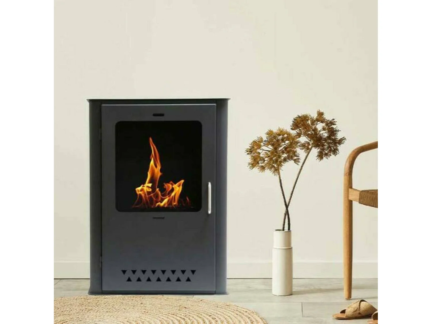 Rota bio-ethanolkachel, Bio-ethanolhaard, Ecologische kachel, Kachel zonder rookkanaal, Made in Italy, 50x30 h68 cm, Grijs