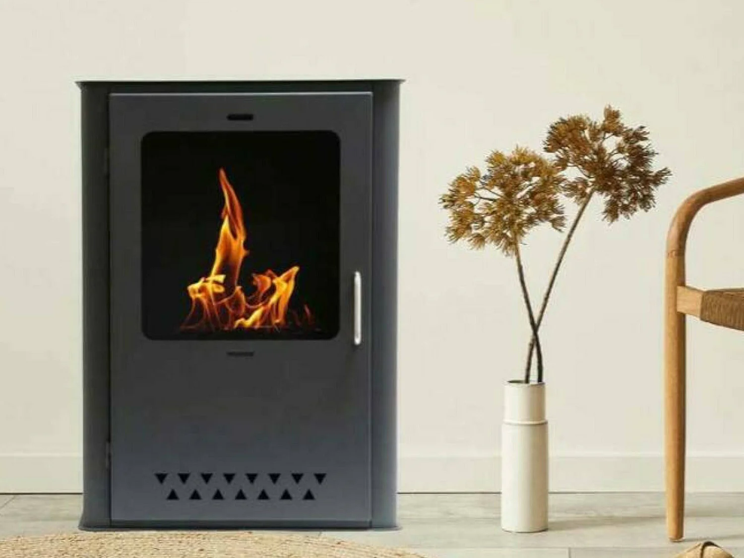 Stufa a Bioetanolo Altidona, Volume Riscaldabile Fino a 30 m2 Made in Italy, 50x30x68h cm Grigio