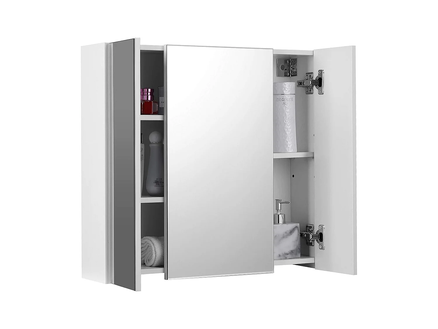 Meuble de salle de bain suspendu Valora avec trois portes miroir | MDF blanc