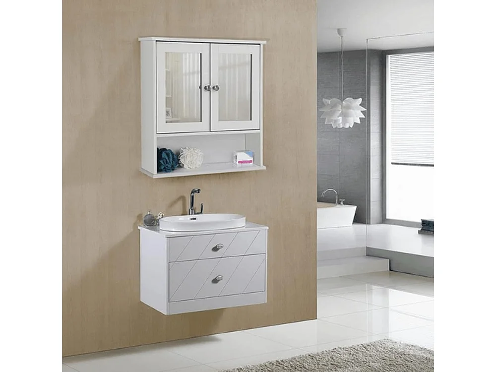 Meuble de salle de bain mural Valora avec miroir blanc | gain de place