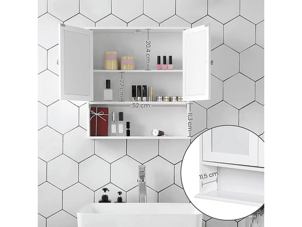 Meuble de salle de bain mural Valora avec miroir blanc | gain de place