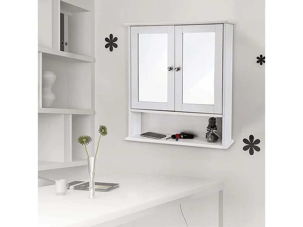 Meuble de salle de bain mural Valora avec miroir blanc | gain de place
