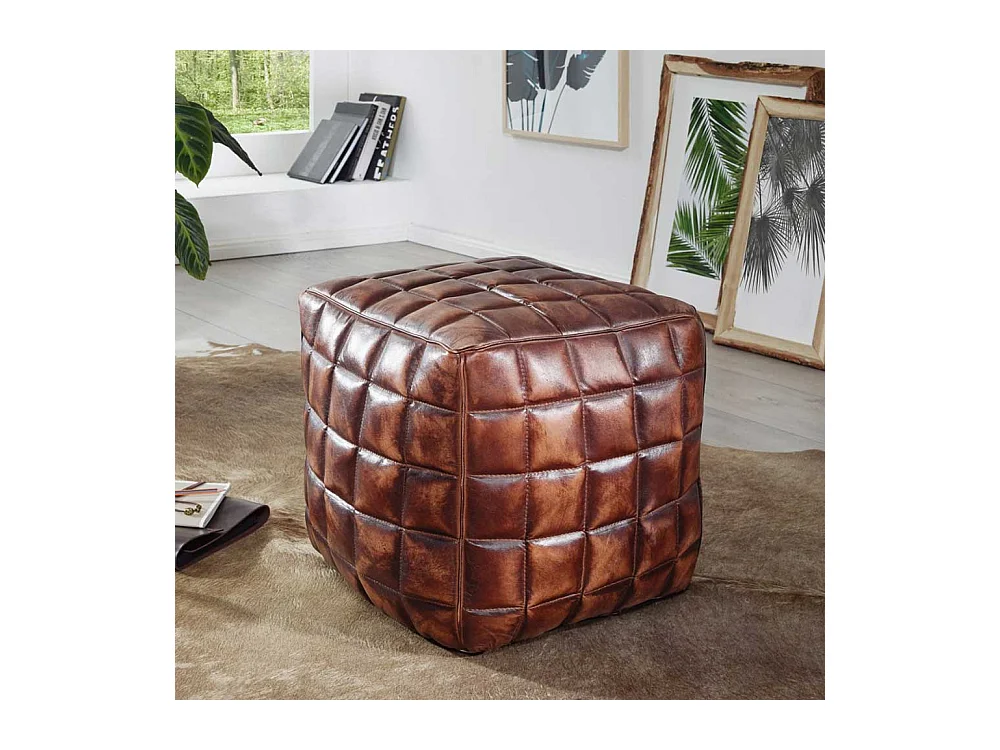 Leder Sitzwürfel in Braun Landhausstil