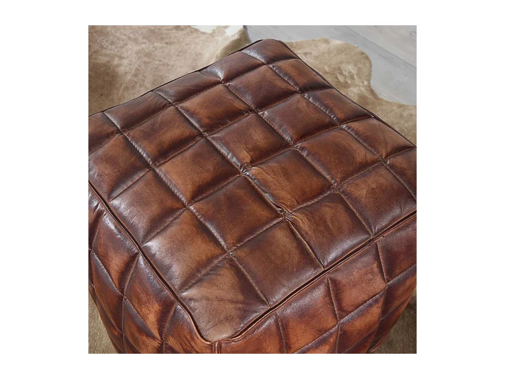 Leder Sitzwürfel in Braun Landhausstil