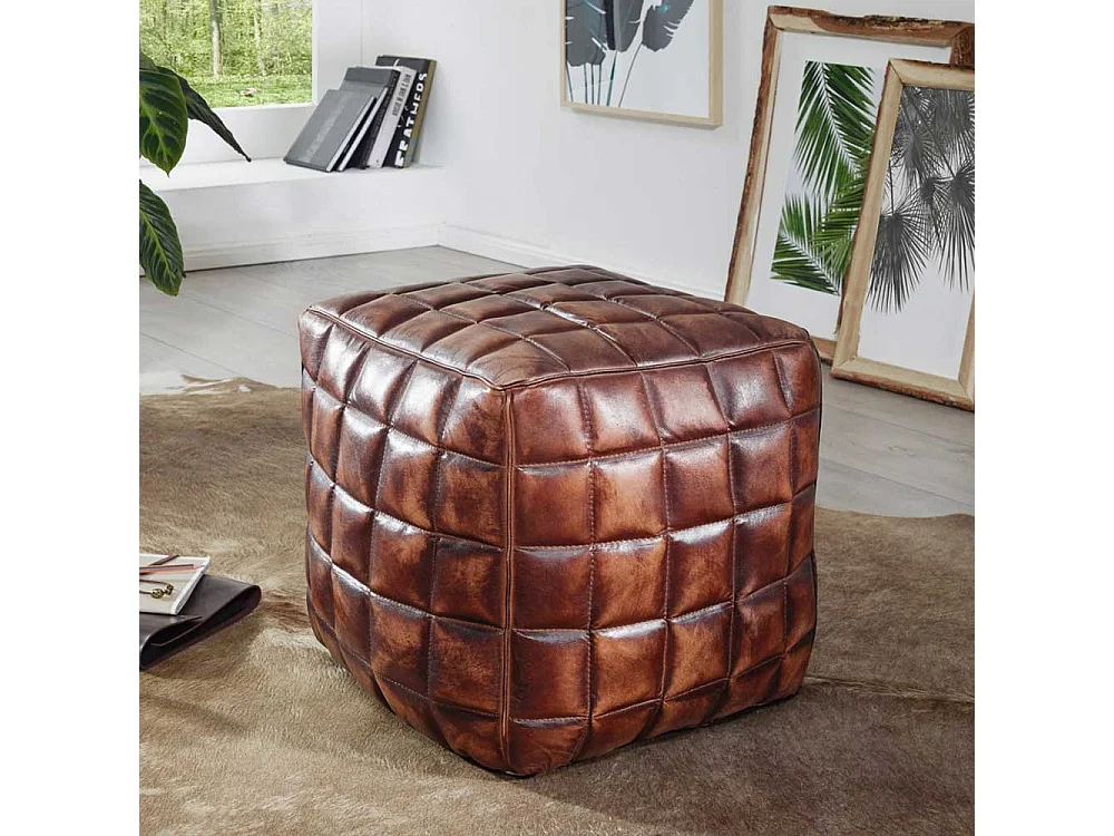 Leder Sitzwürfel in Braun Landhausstil