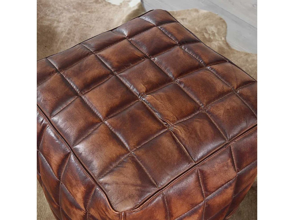 Leder Sitzwürfel in Braun Landhausstil