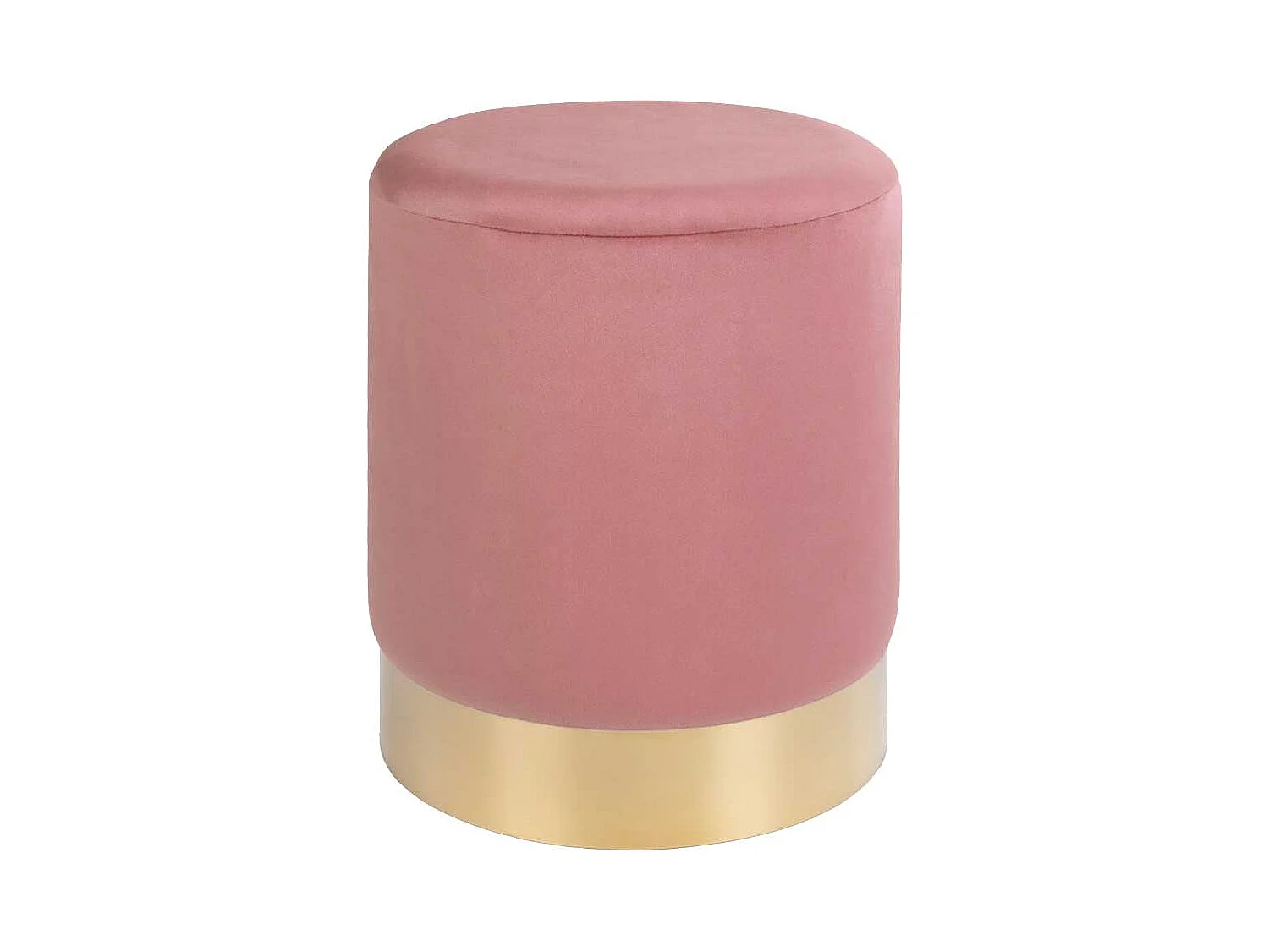 Runder Polsterhocker in Rosa und Messingfarben 43 cm hoch