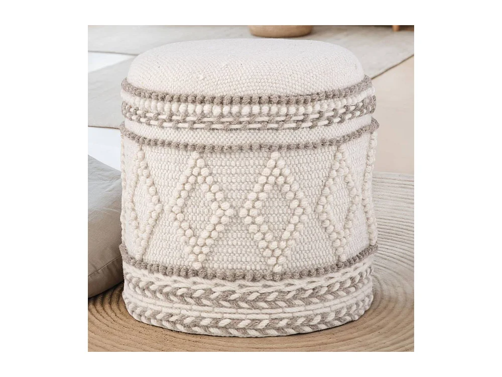 Polsterhocker Sitzhocker im Boho Style in Cremewei�