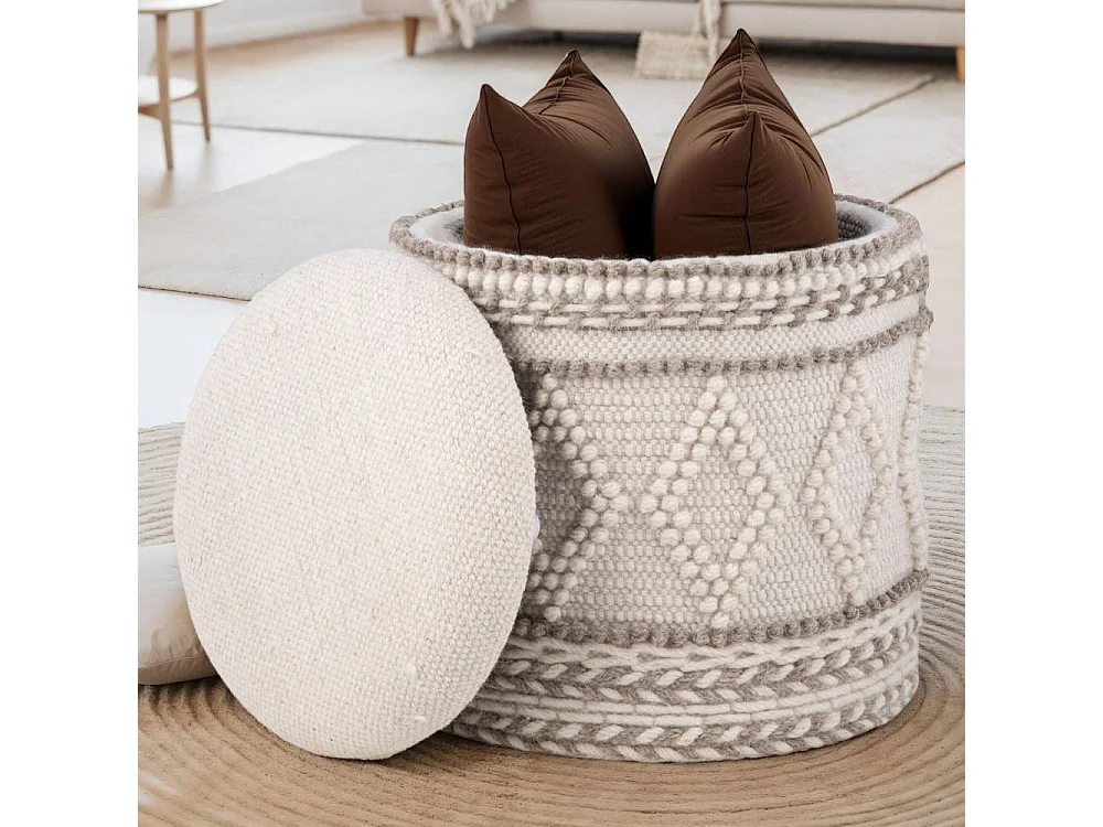 Polsterhocker Sitzhocker im Boho Style in Cremeweiß