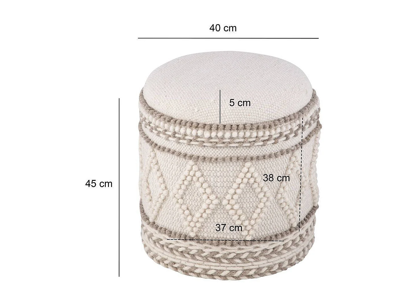 Polsterhocker Sitzhocker im Boho Style in Cremeweiß