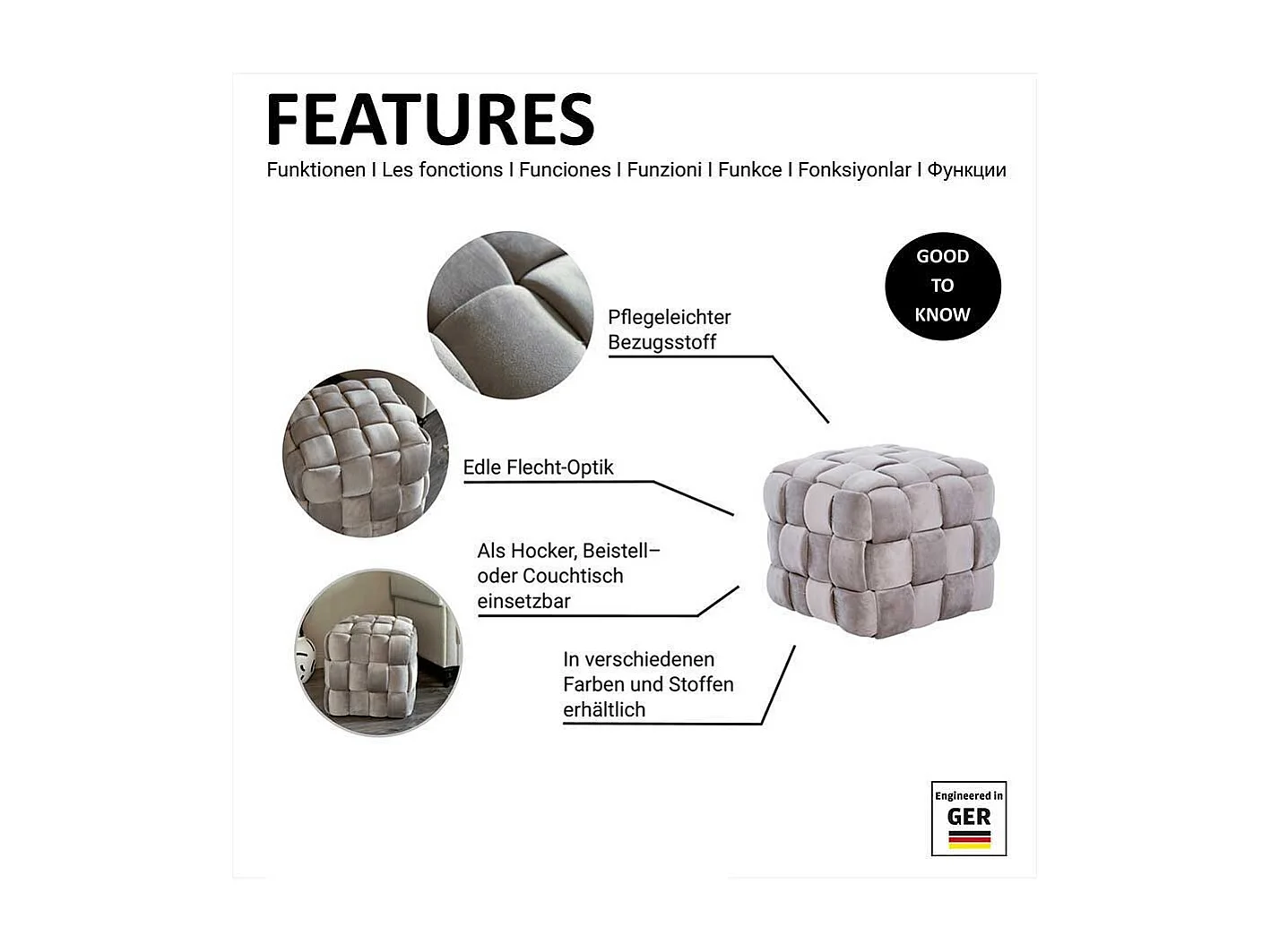 Hocker Sitzhocker in Rosa aus Samt