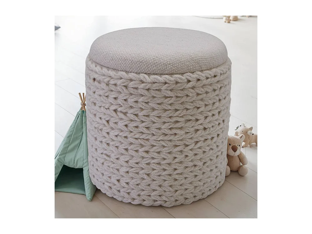 Polsterhocker Pouf in Cremewei� im Skandi Design