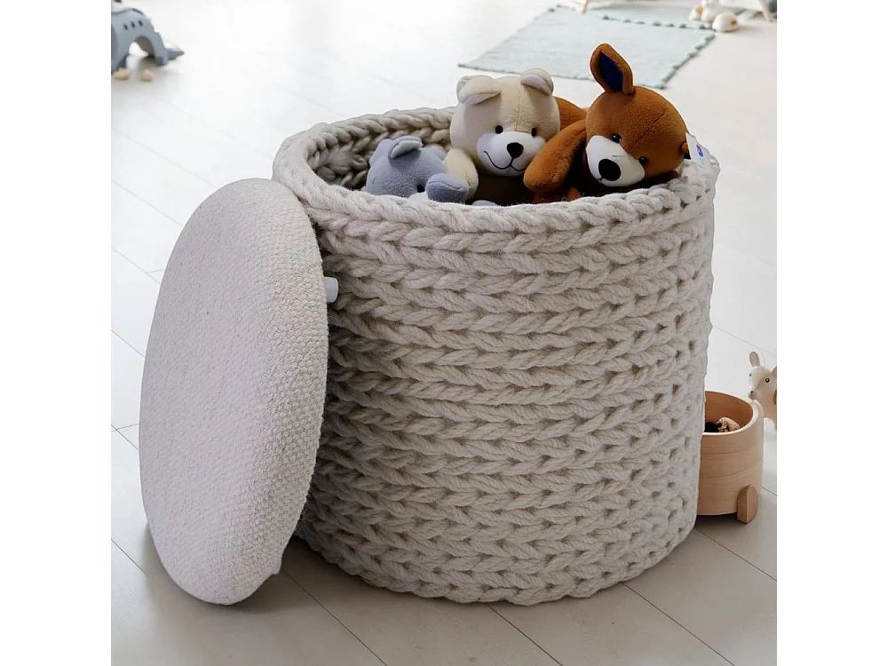 Polsterhocker Pouf in Cremeweiß im Skandi Design