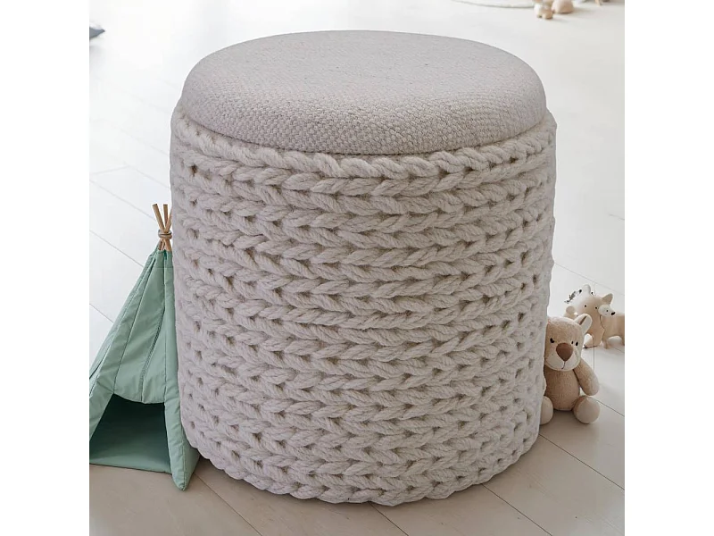 Polsterhocker Pouf in Cremeweiß im Skandi Design