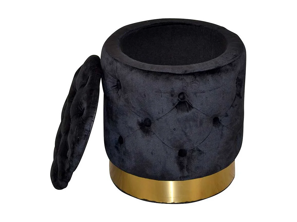 Samt Polsterhocker mit Stauraum Schwarz und Goldfarben