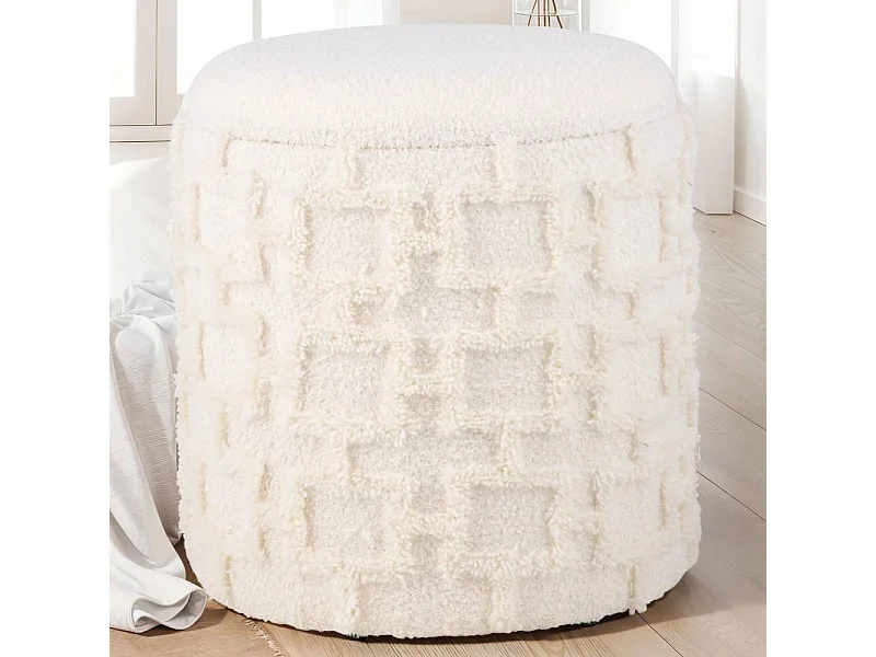 Hocker Beistellhocker in Cremeweiß aus Strukturstoff