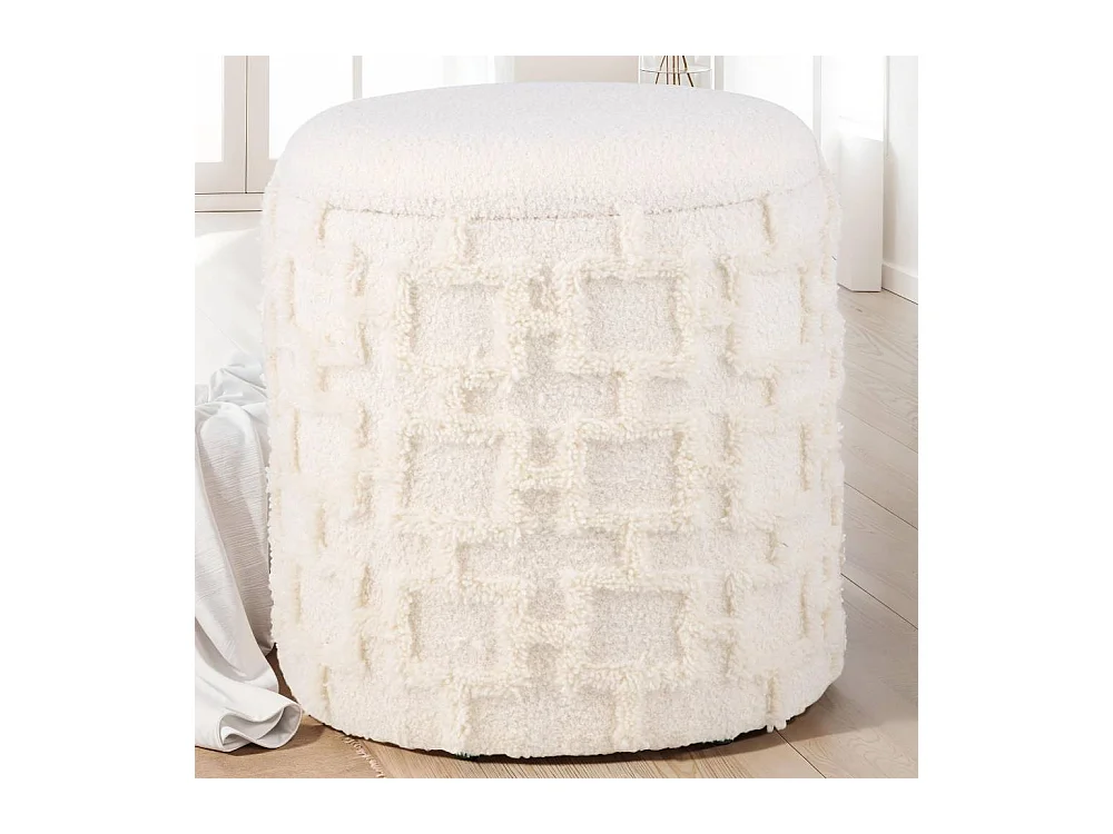 Hocker Beistellhocker in Cremewei� aus Strukturstoff