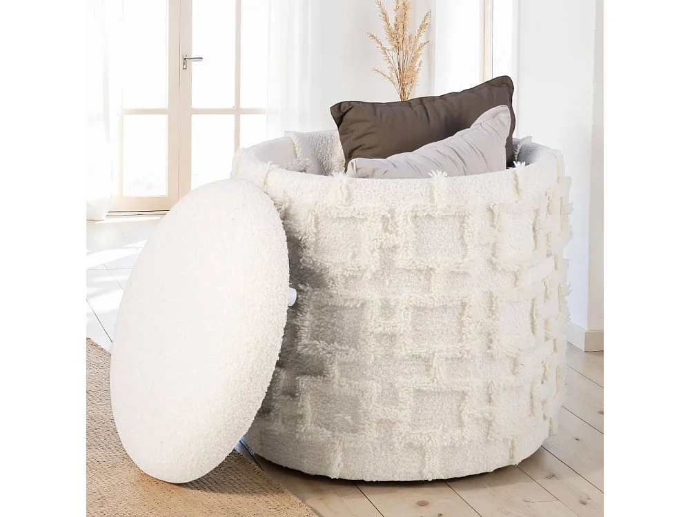 Hocker Beistellhocker in Cremeweiß aus Strukturstoff