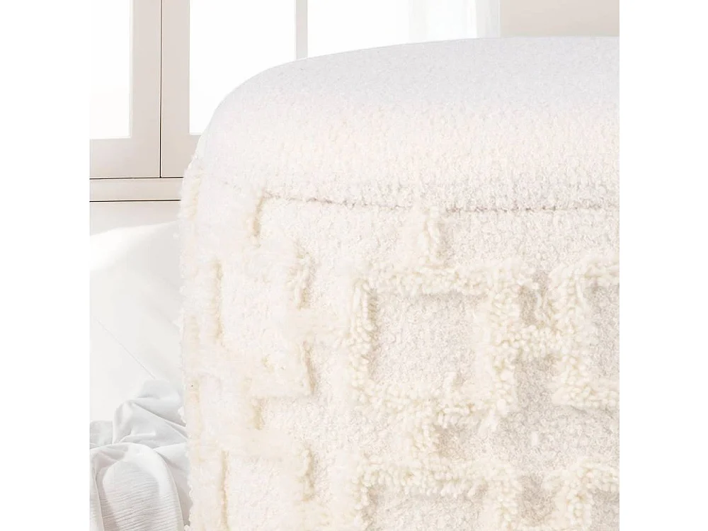 Hocker Beistellhocker in Cremeweiß aus Strukturstoff