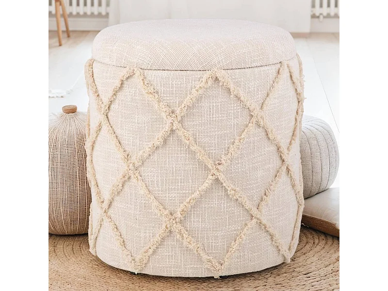 Polsterhocker Fußhocker mit Truhe im Boho Style