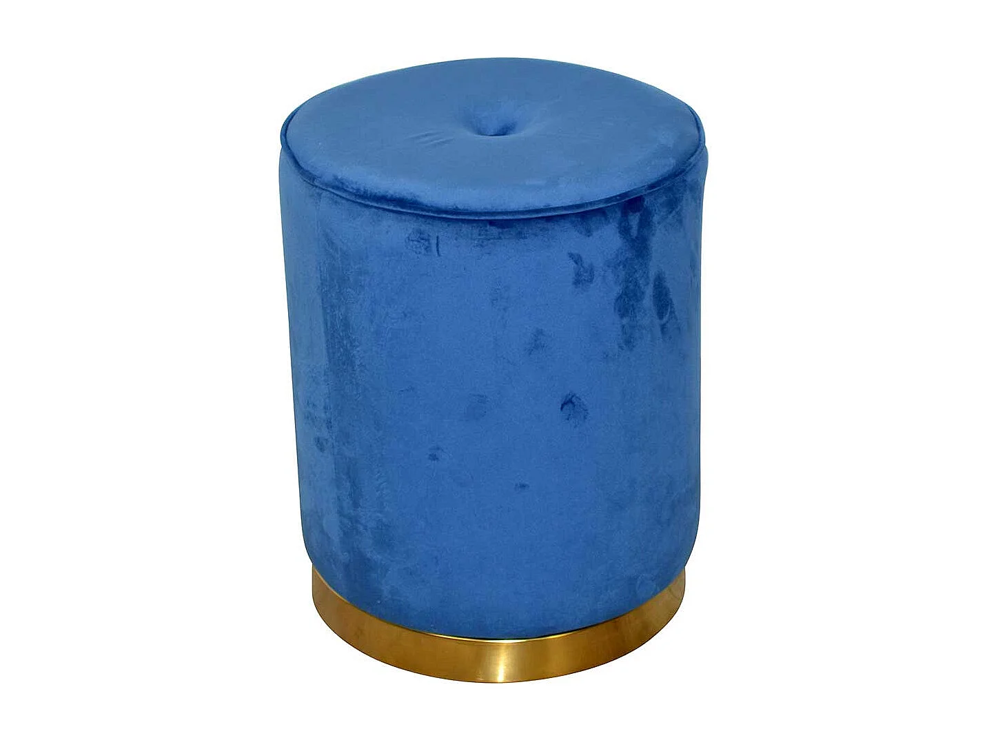 Runder Samt Beistellhocker in Blau und Goldfarben Retrostil