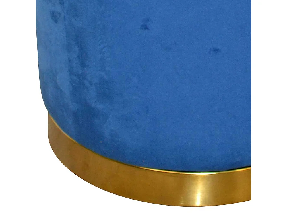 Runder Samt Beistellhocker in Blau und Goldfarben Retrostil