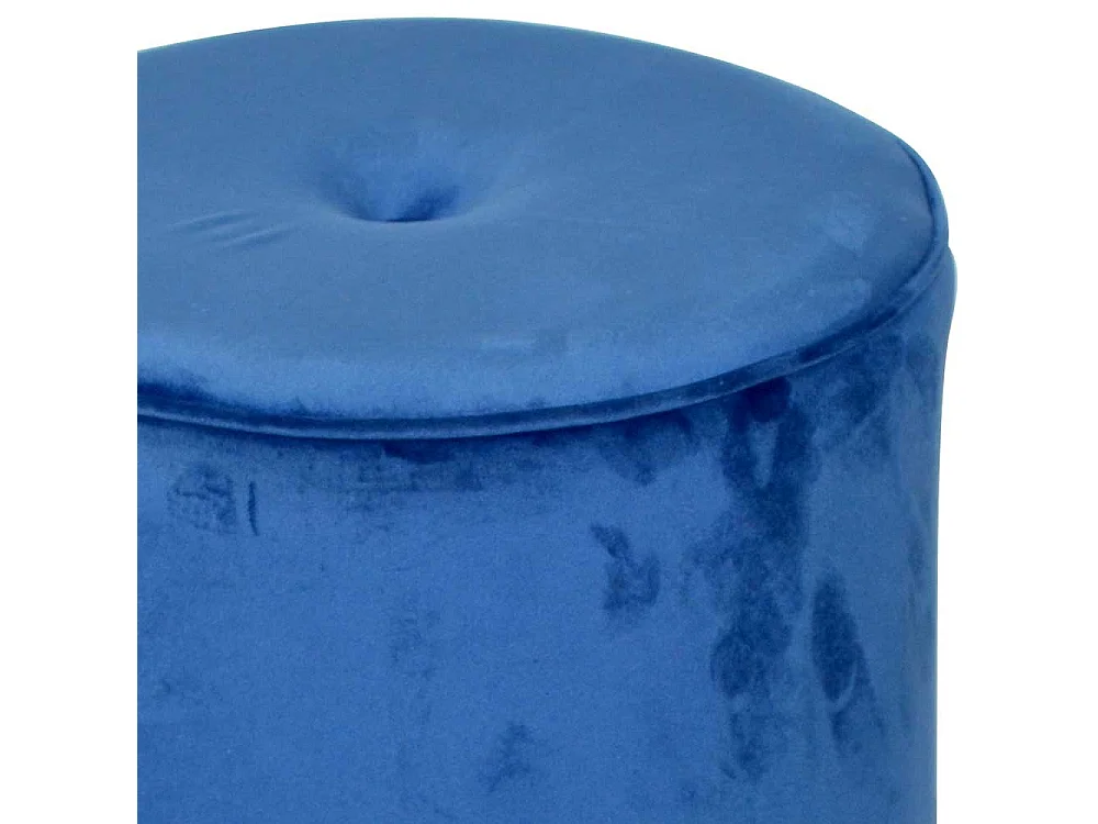 Runder Samt Beistellhocker in Blau und Goldfarben Retrostil