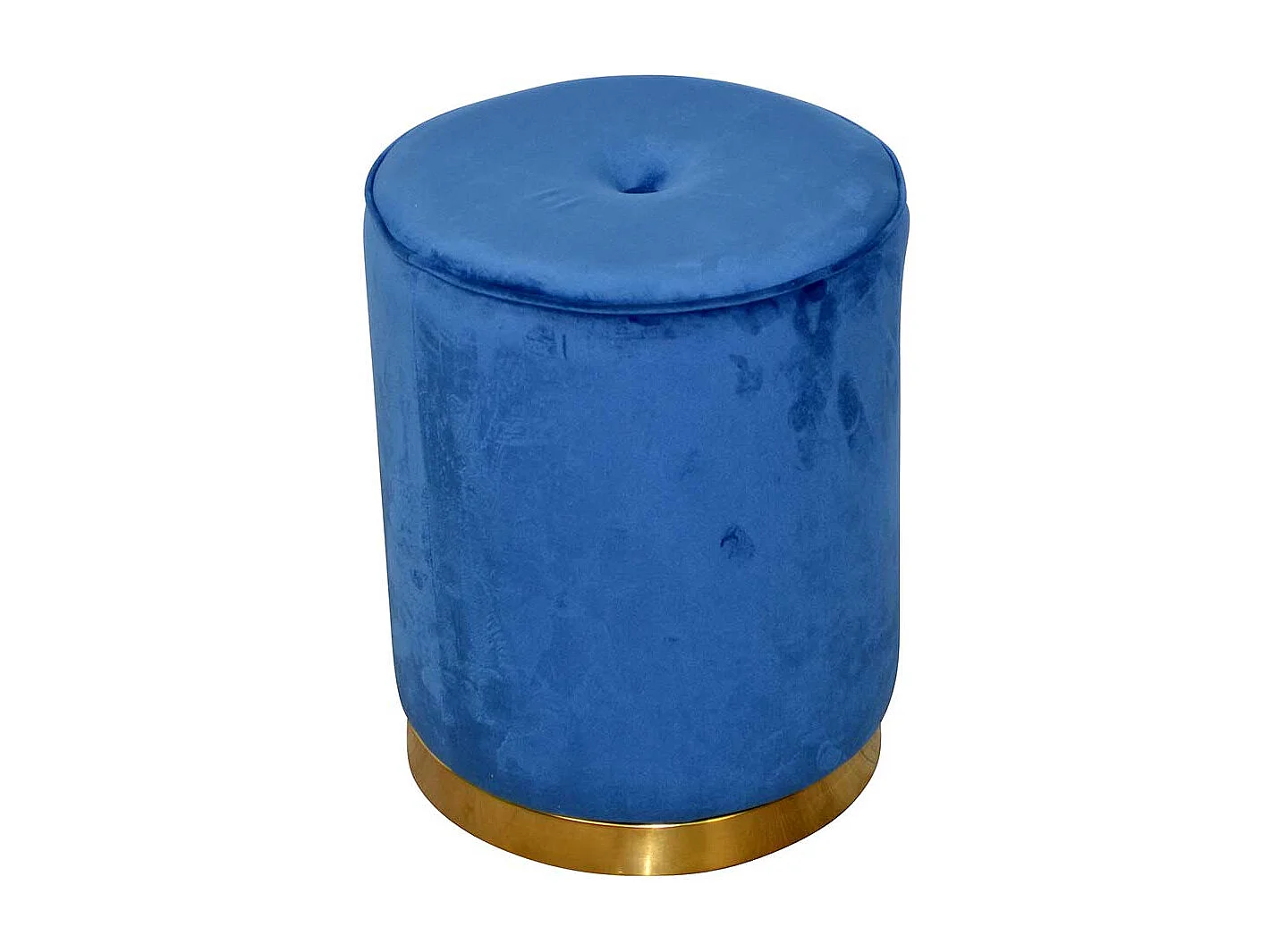 Runder Samt Beistellhocker in Blau und Goldfarben Retrostil