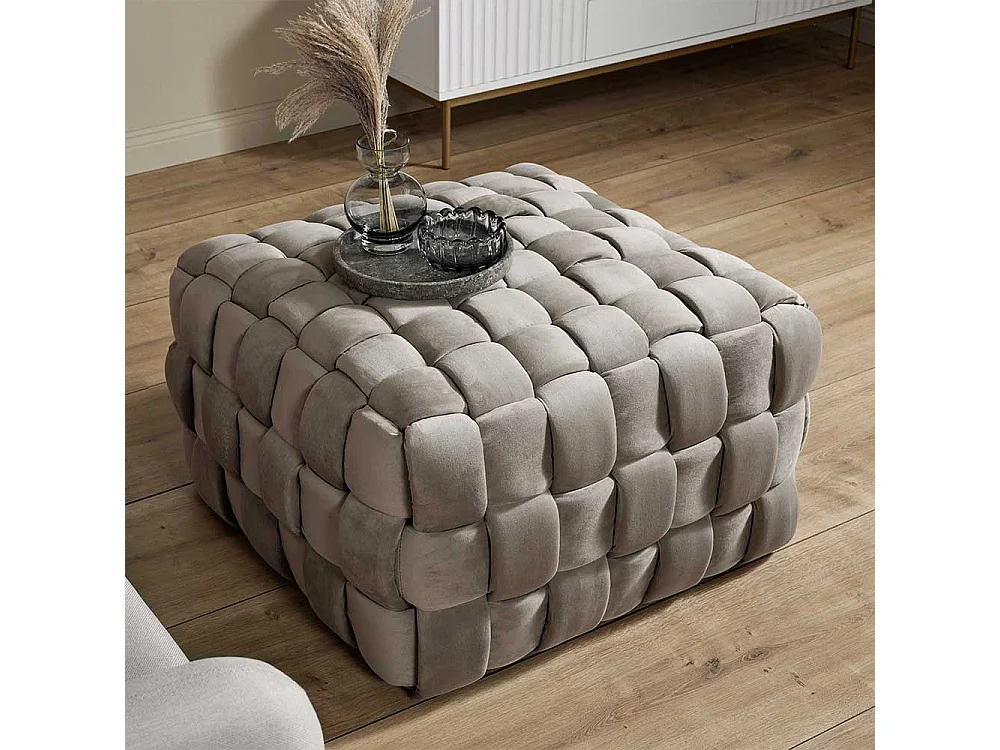 Polsterhocker Sitzwürfel in Taupe und Flechtoptik