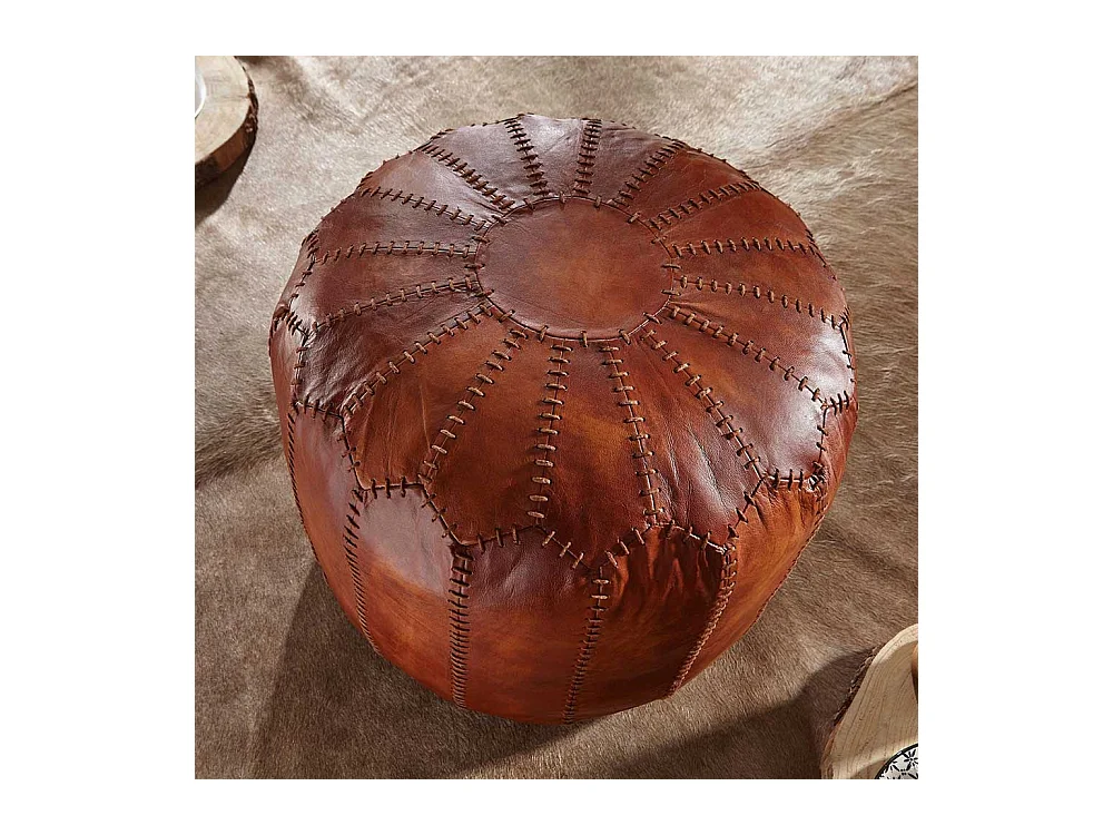 Echtleder Pouf in Cognac Braun rustikalen Landhausstil