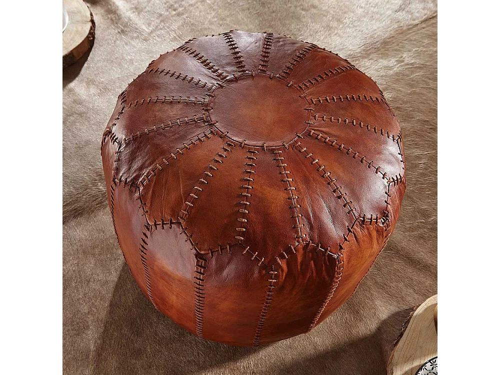 Echtleder Pouf in Cognac Braun rustikalen Landhausstil