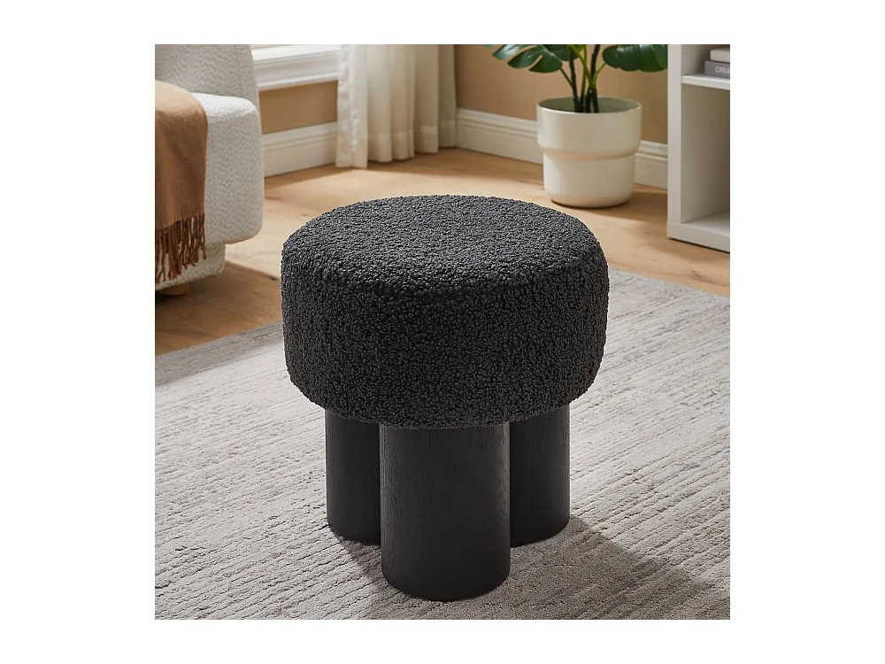 Polsterhocker Sitzhocker aus Webplüsch in Schwarz und Grau