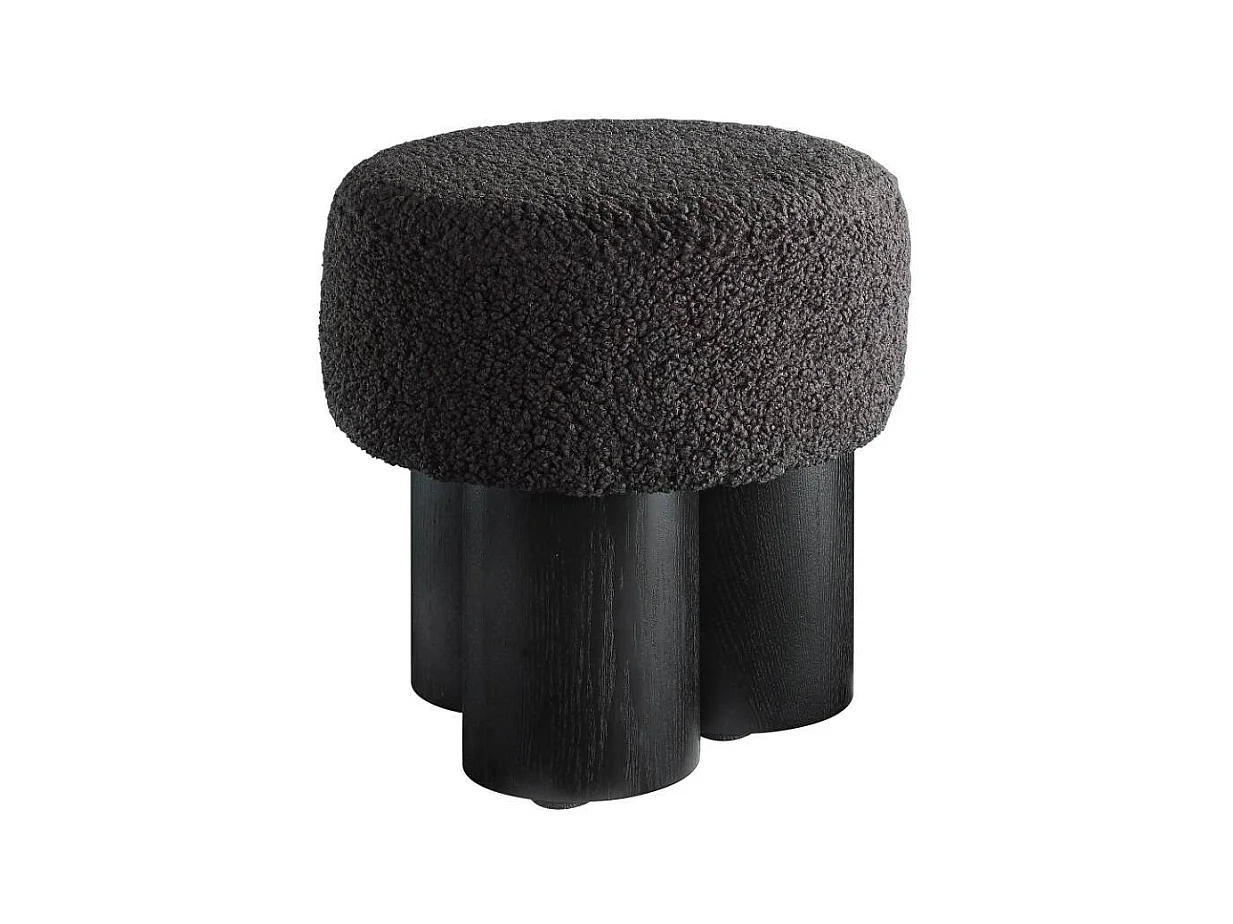 Polsterhocker Sitzhocker aus Webplüsch in Schwarz und Grau