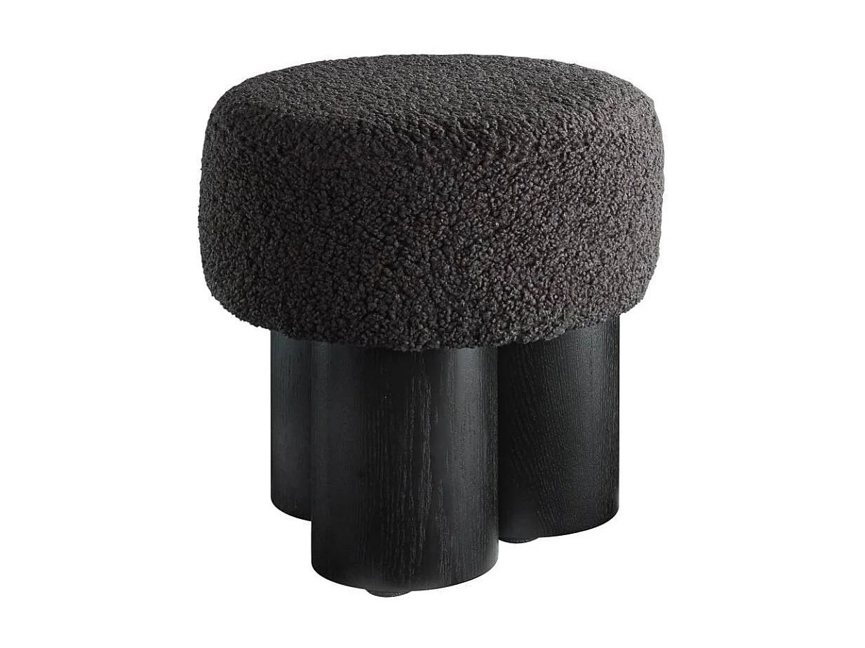 Polsterhocker Sitzhocker aus Webplüsch in Schwarz und Grau