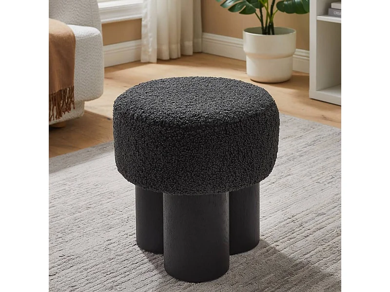 Polsterhocker Sitzhocker aus Webplüsch in Schwarz und Grau