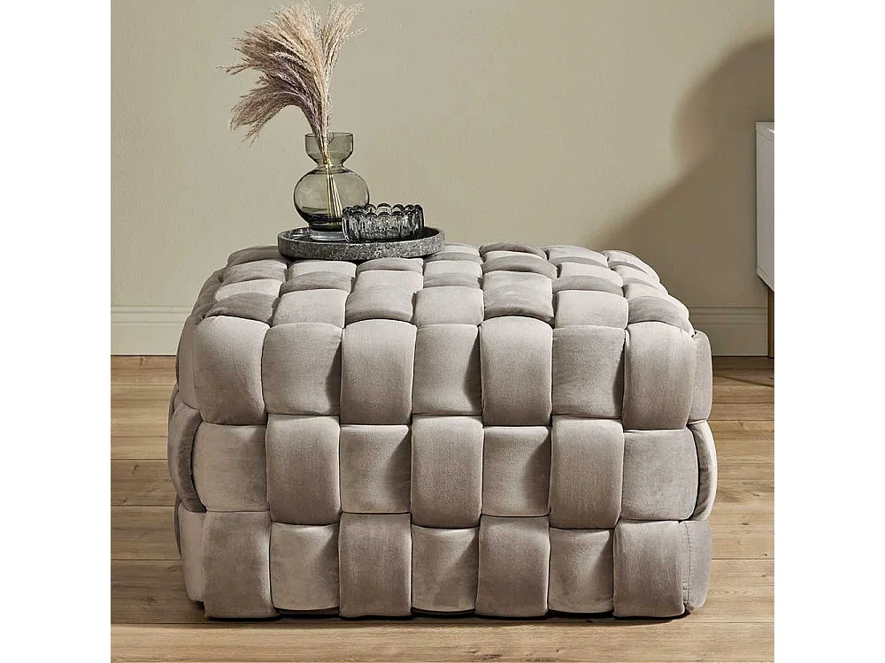 Polsterhocker Sitzwürfel in Taupe und Flechtoptik