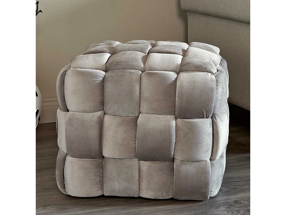 Polsterhocker Sitzwürfel in Taupe und Flechtoptik