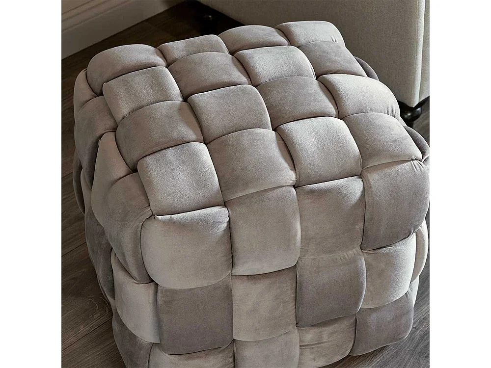 Polsterhocker Sitzwürfel in Taupe und Flechtoptik