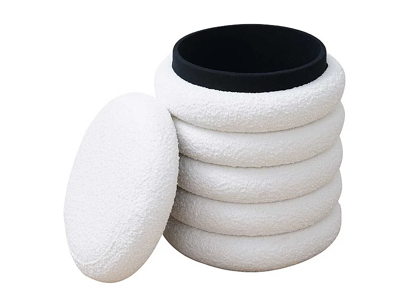 Hocker Boucle Stoff Weiß mit Truhe 45 cm hoch - 38 cm breit