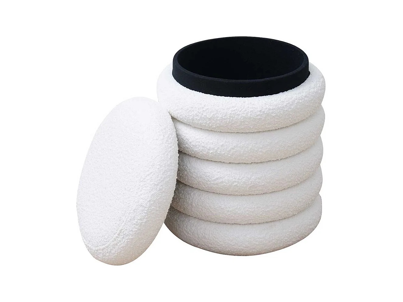 Hocker Boucle Stoff Wei� mit Truhe 45 cm hoch - 38 cm breit