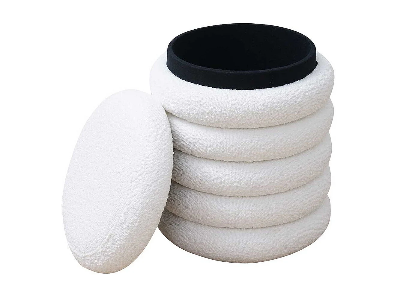 Hocker Boucle Stoff Weiß mit Truhe 45 cm hoch - 38 cm breit