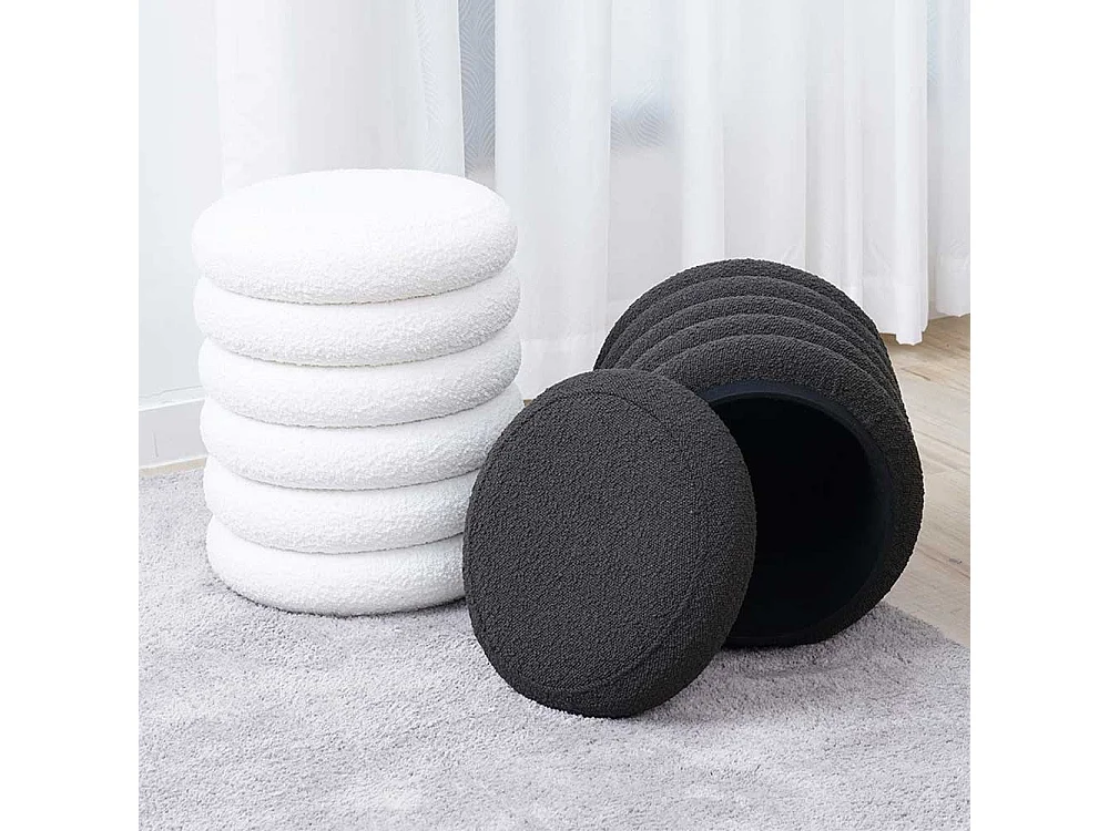 Hocker Boucle Stoff Weiß mit Truhe 45 cm hoch - 38 cm breit